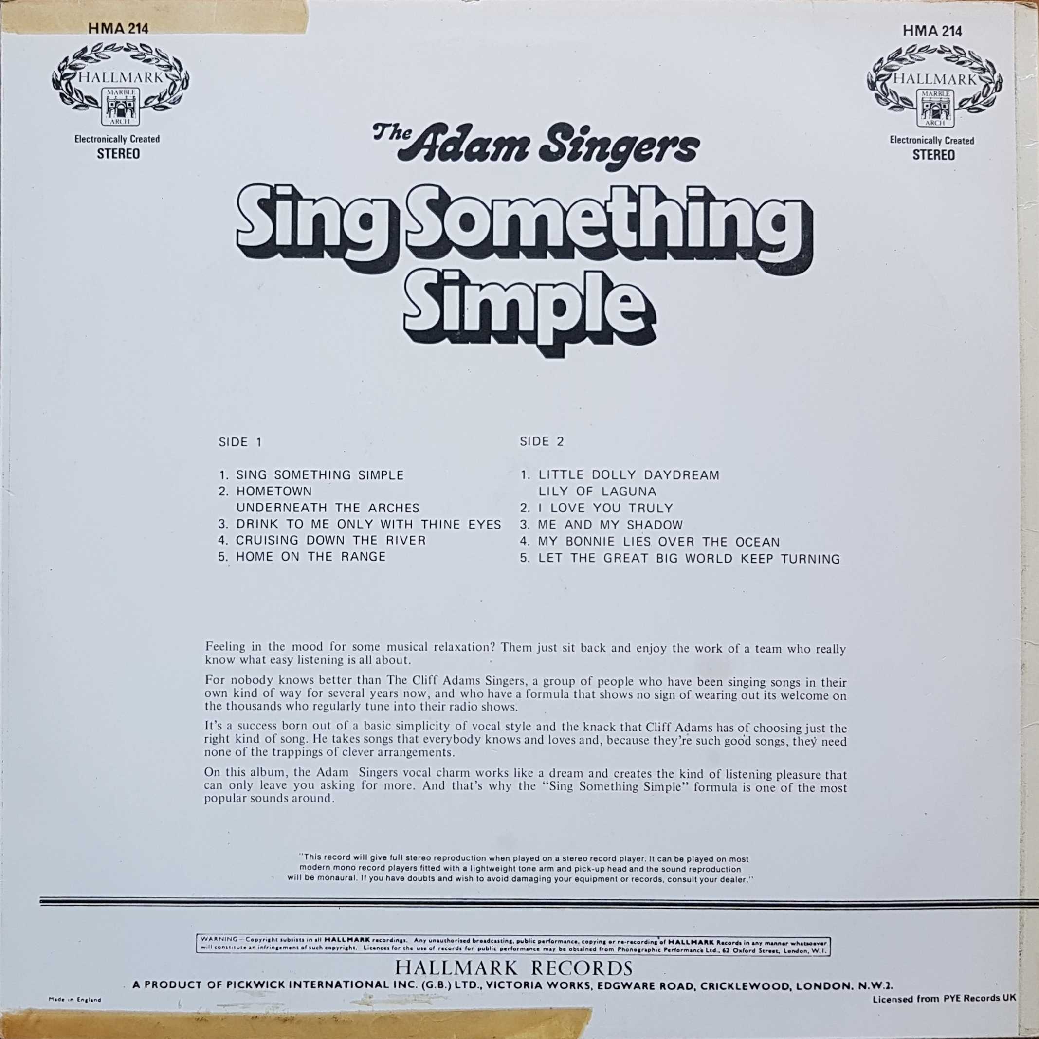 Picture of HMA 214 Sing something simple by artist Various from the BBC records and Tapes library
